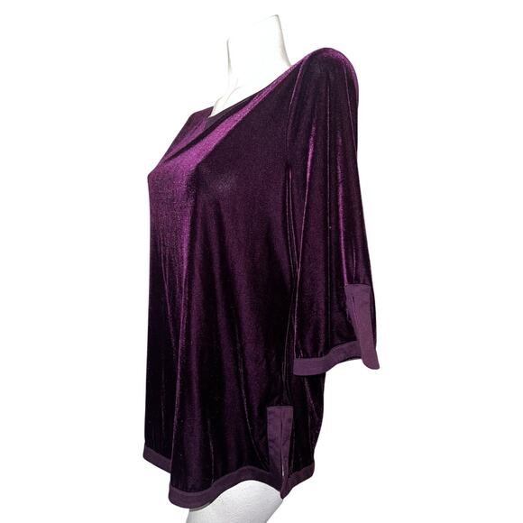 Soft Surroundings Top Women's Size PS Cranberry Wine Velvet 3/4 Sleeve Tunic - Picture 4 of 6